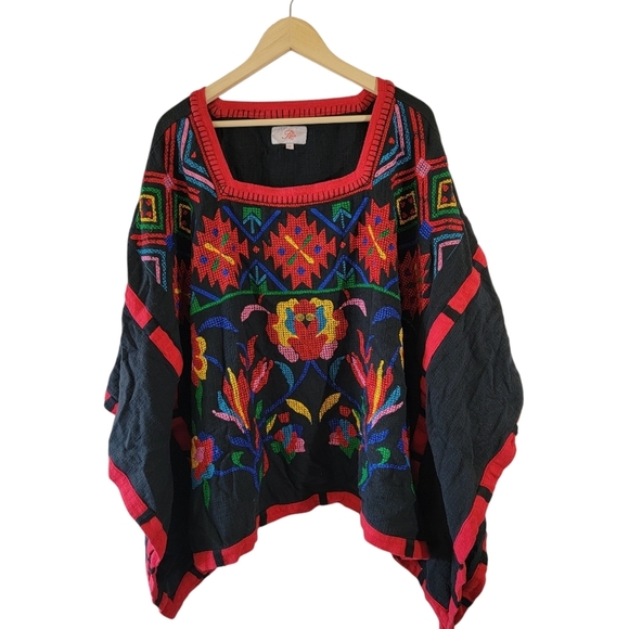 Roja Collection Tops - Roja Collection Colorful Heavy Embroidered Poncho Sz 2/XL Boho Western Cowgirl